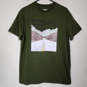 Large Dark Green Mountain Road Graphic Tee